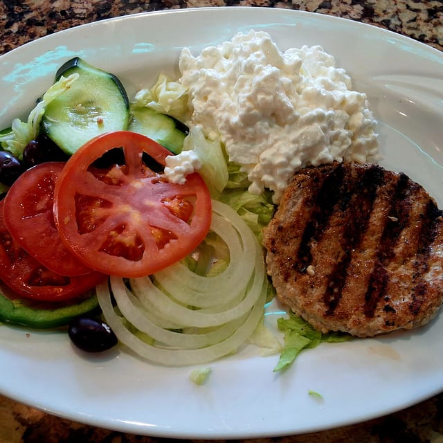 Burger Patty and Cottage Cheese.