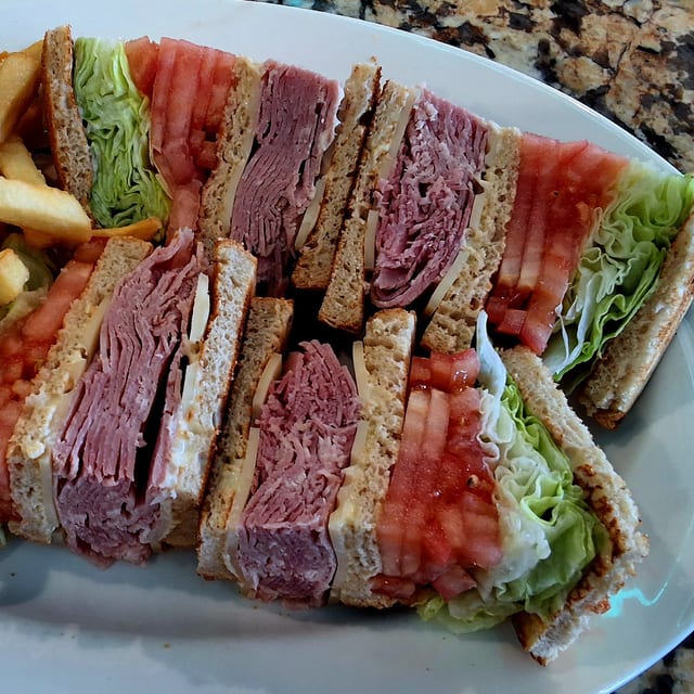 Virginia Ham and Swiss Club Sandwich.
