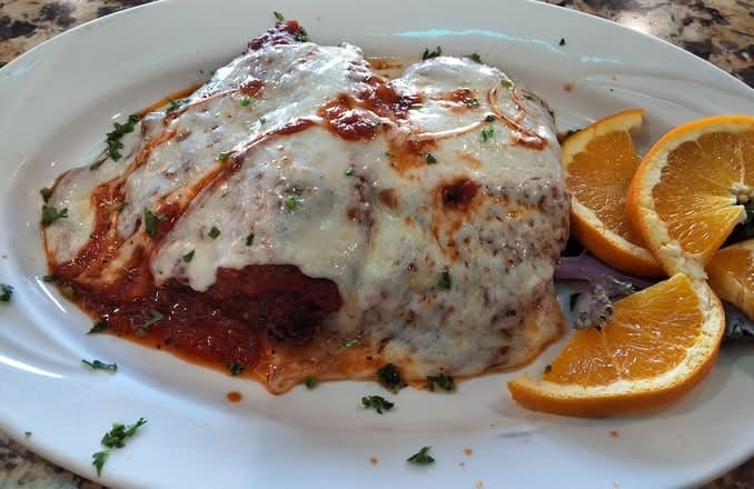 Chicken and Cheese Ravioli Parmigiana.